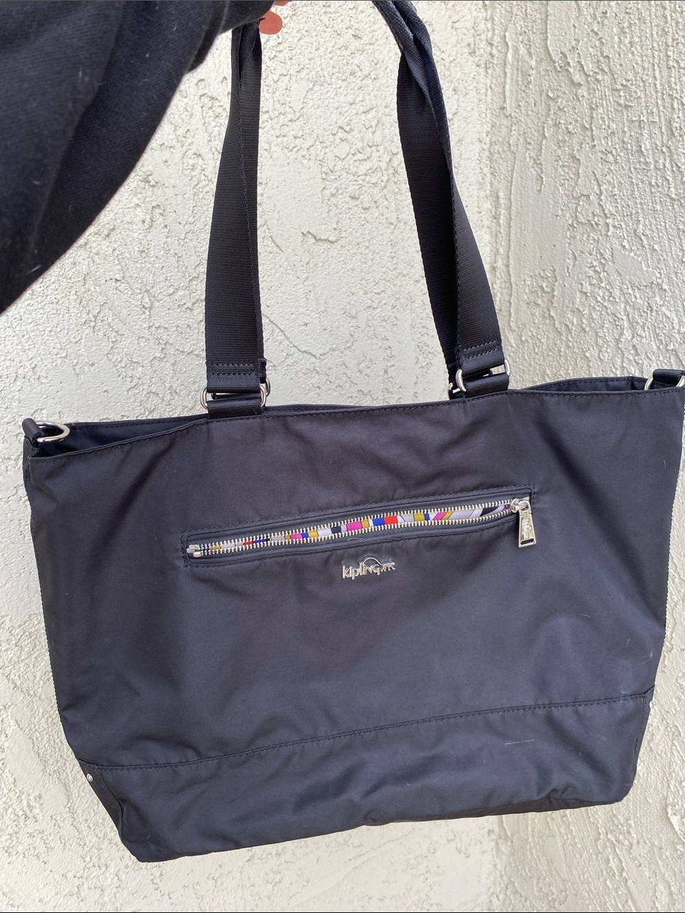 Kipling Black Nylon Tote with Multicolor Zip Accent
